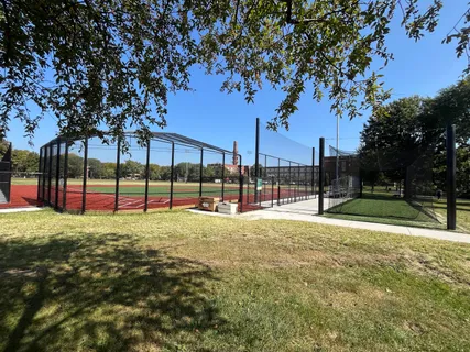 a large yard with lots of green space and trees