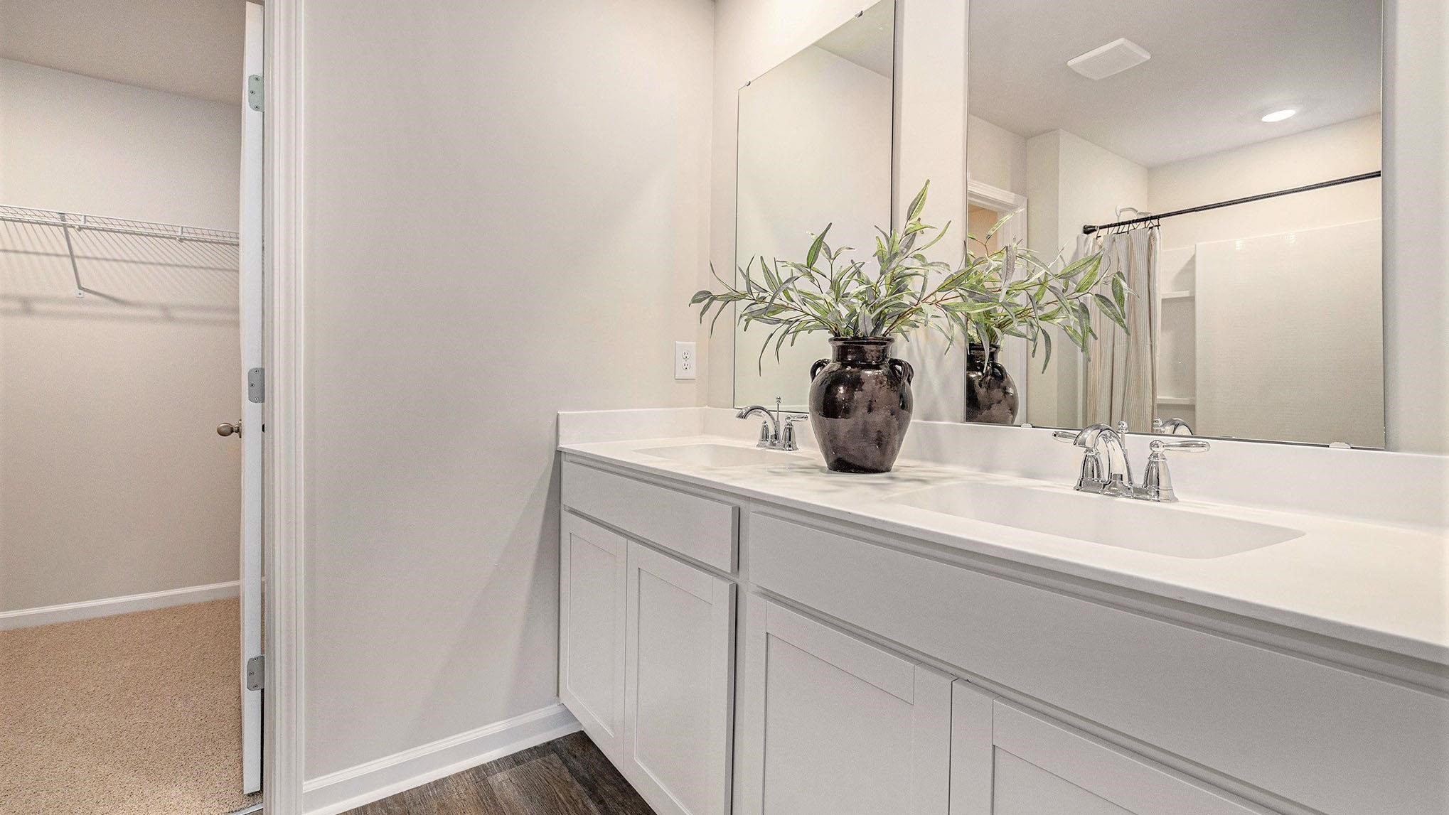 402 Hadley Spgs Avenue Longs, SC 29568 - Photo 15 of 24 Full bathroom featuring double vanity, a spacious closet, a shower with curtain, and dark wood finished floors