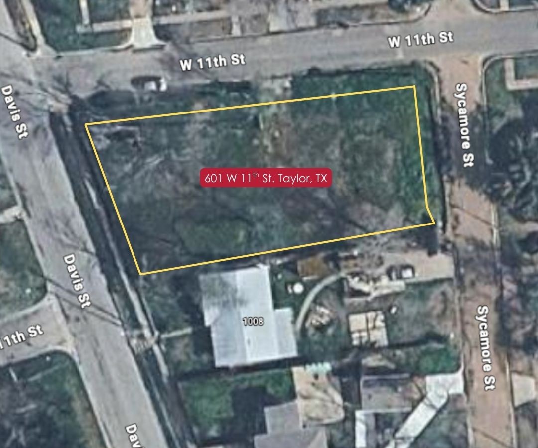 Aerial map of property and surrounding area with property boundaries highlighted