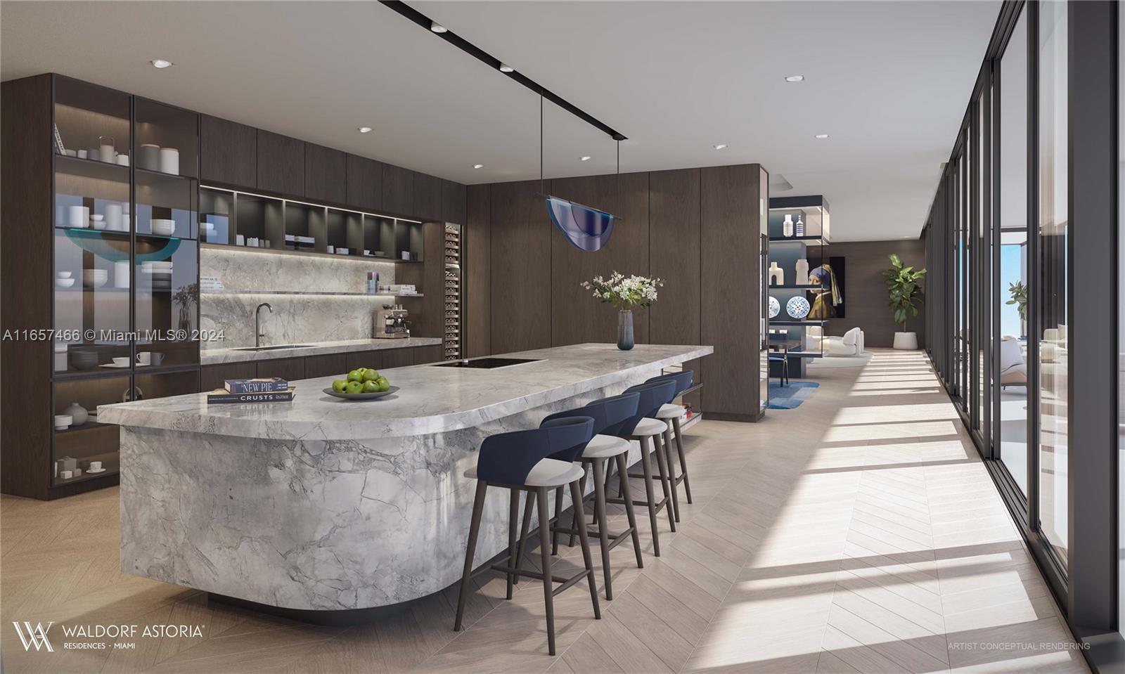 300 Biscayne Boulevard, Unit PH Miami, FL 33131 - Photo 9 of 16 a dining hall with stainless steel appliances kitchen island granite countertop a dining table and chairs