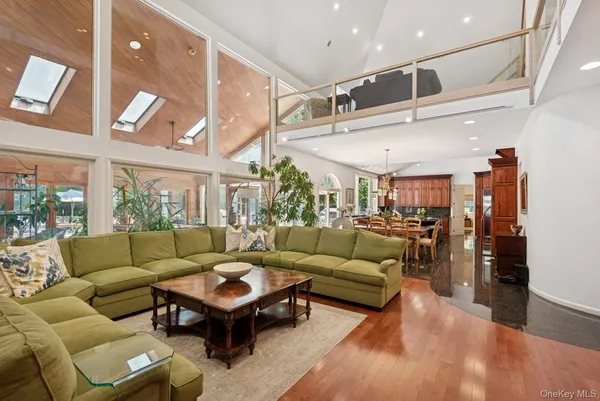 a outdoor space with patio furniture and a fireplace