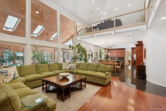 a outdoor space with patio furniture and a fireplace