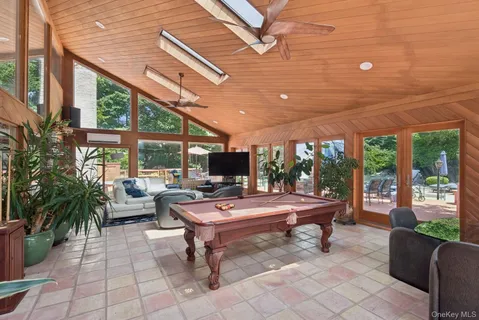 a view of a building with sitting area