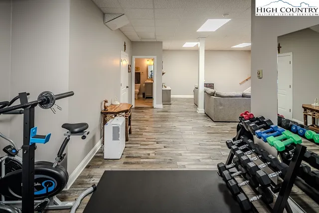 a view of a room with gym equipment