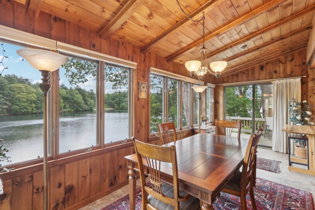 56 Pine Point Road Stow, MA 01775 - Photo 4 of 34 a view of a dining room with furniture large windows and wooden floor