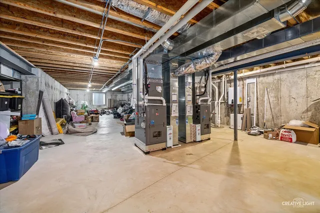 a view of a garage with storage