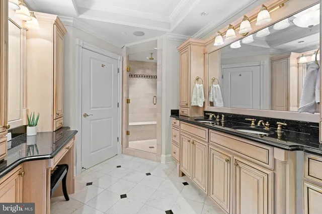 a bathroom with a shower and a shower