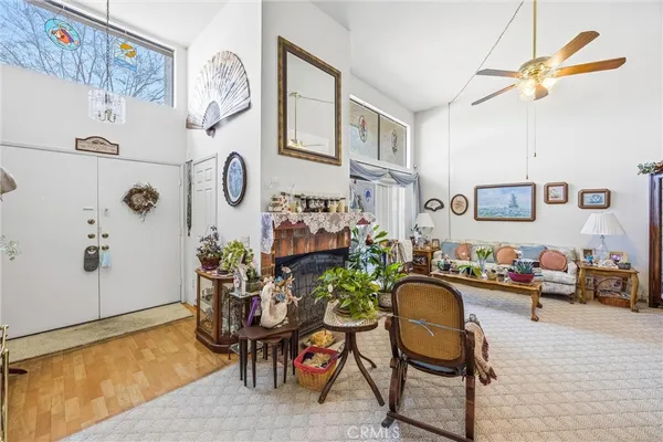 a living room with patio furniture