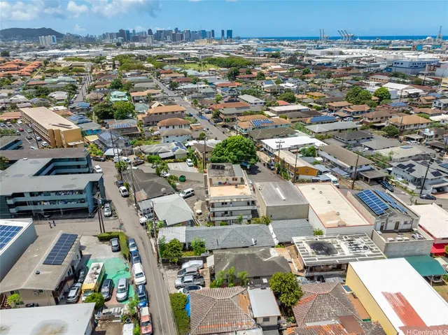 a aerial view of a house with a garden