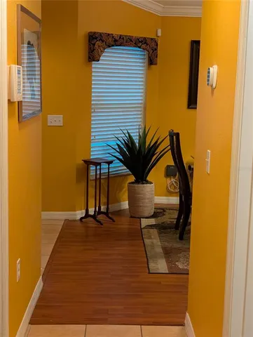 a porch with a chair