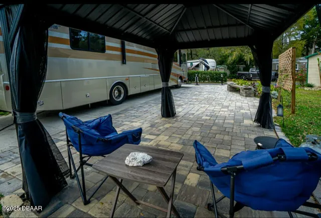 a view of backyard with outdoor seating