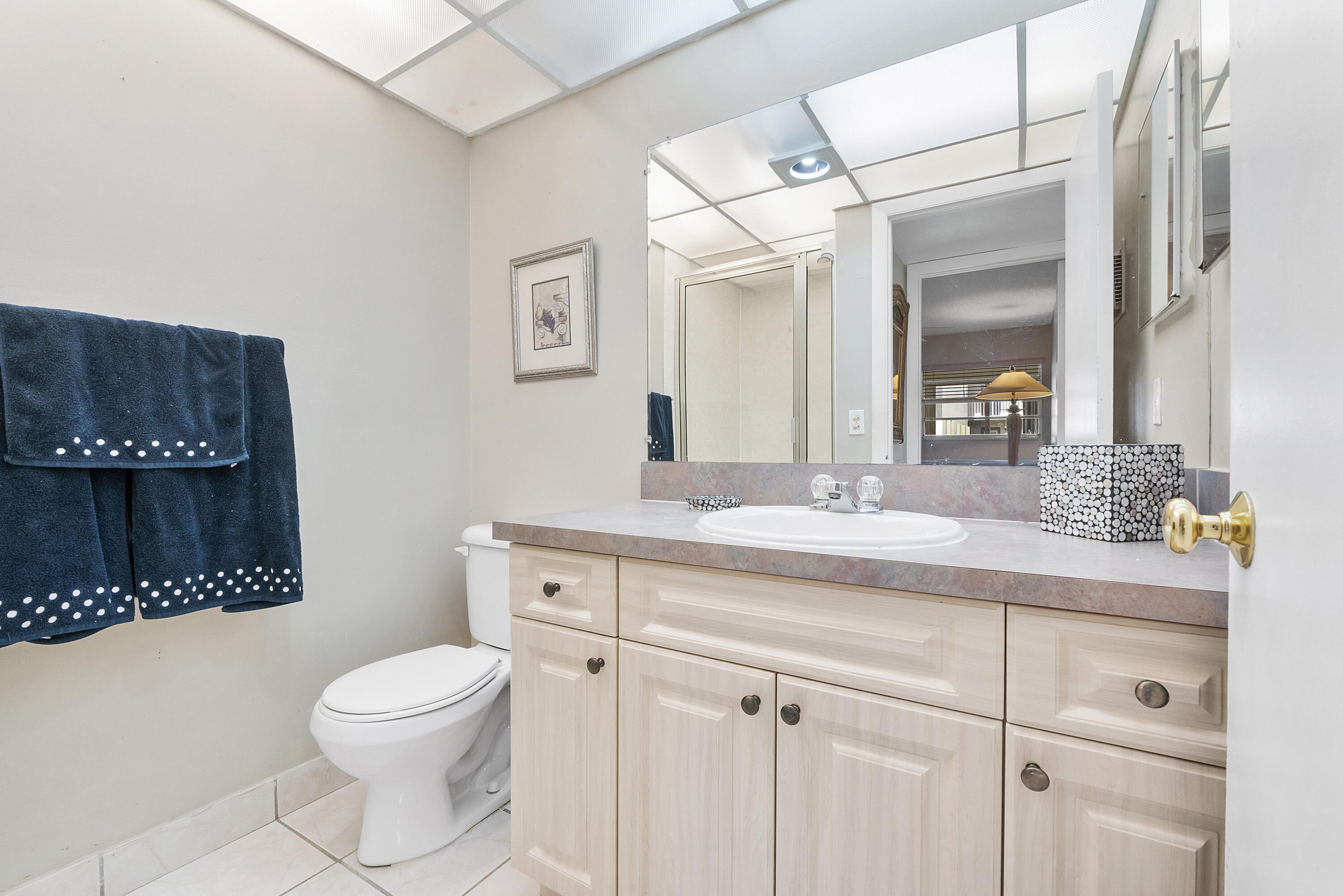 157 Flanders C Delray Beach, FL 33484 - Photo 16 of 45 a bathroom with a toilet a sink and a mirror