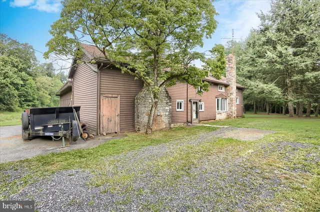 a view of a lush green forest with mountains in the background