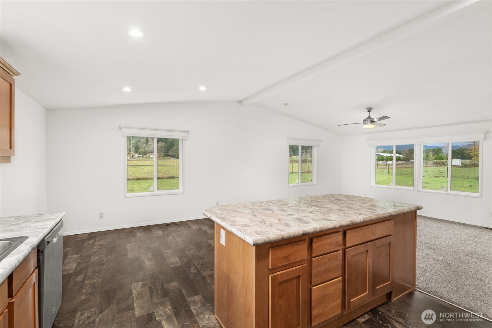 208 Mossyrock Road West Mossyrock, WA 98564 - Photo 16 of 26 an empty room with a kitchen and windows