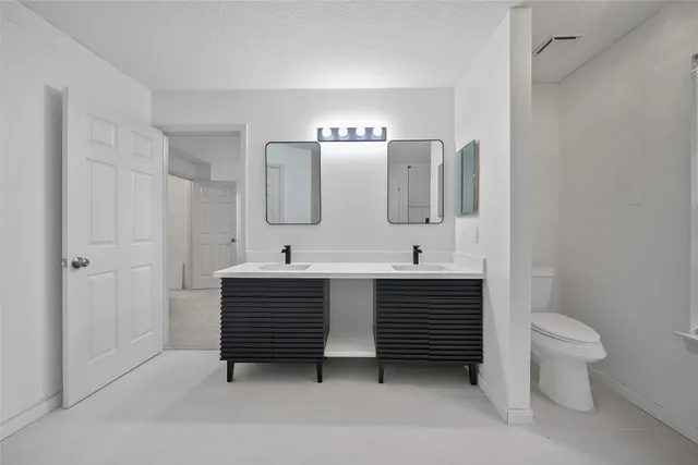 a bathroom with a sink a toilet and a mirror