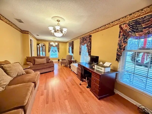 a living room with furniture windows and a flat screen tv