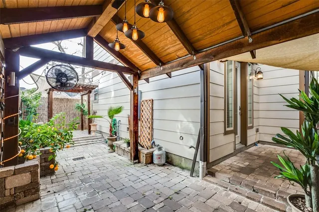 a view of a porch with furniture