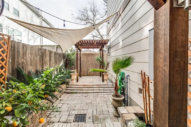 a porch with seating space