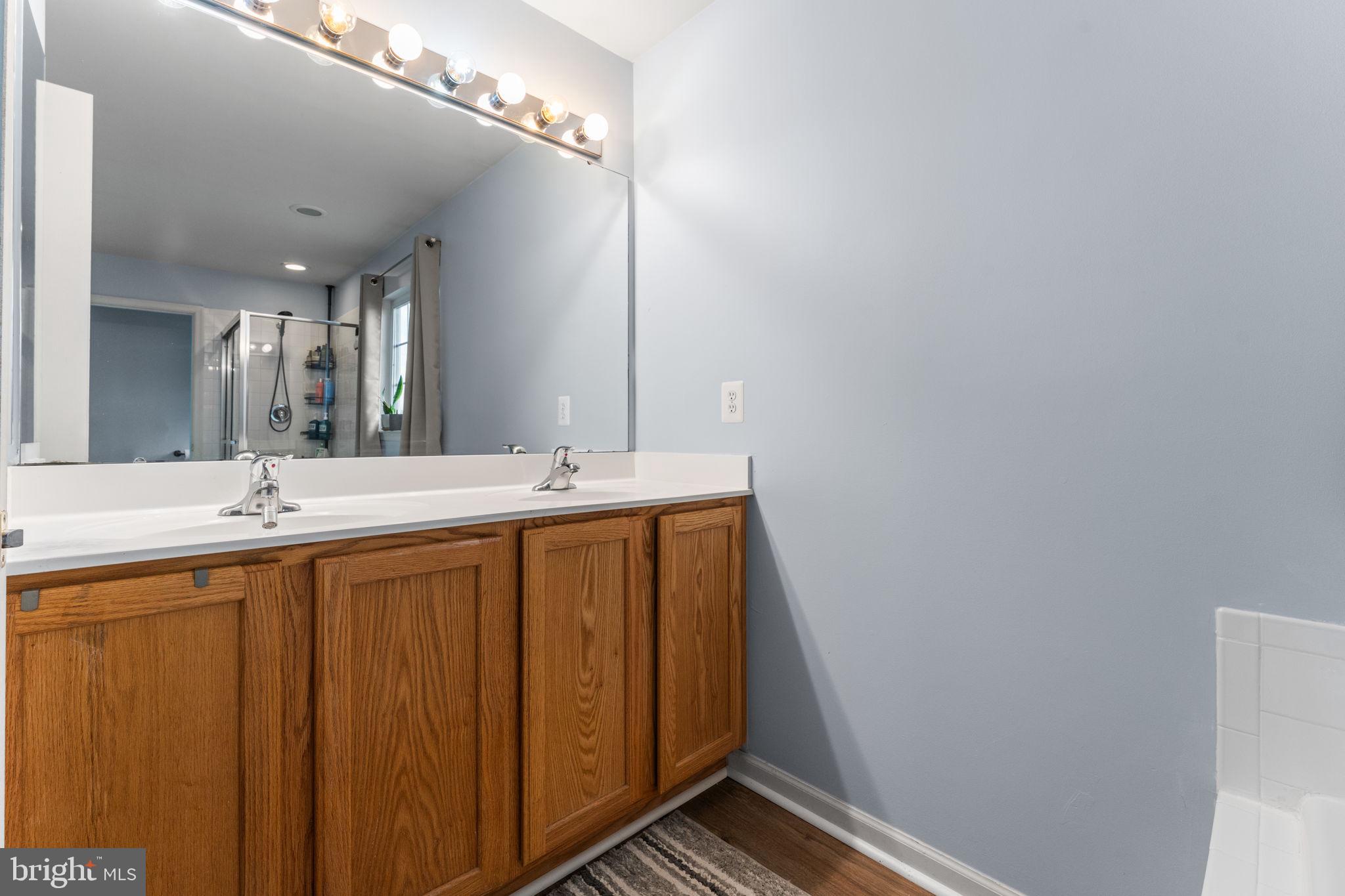 5219 Joshua Tree Circle Fredericksburg, VA 22407 - Photo 22 of 42 a bathroom with a double vanity sink and a mirror