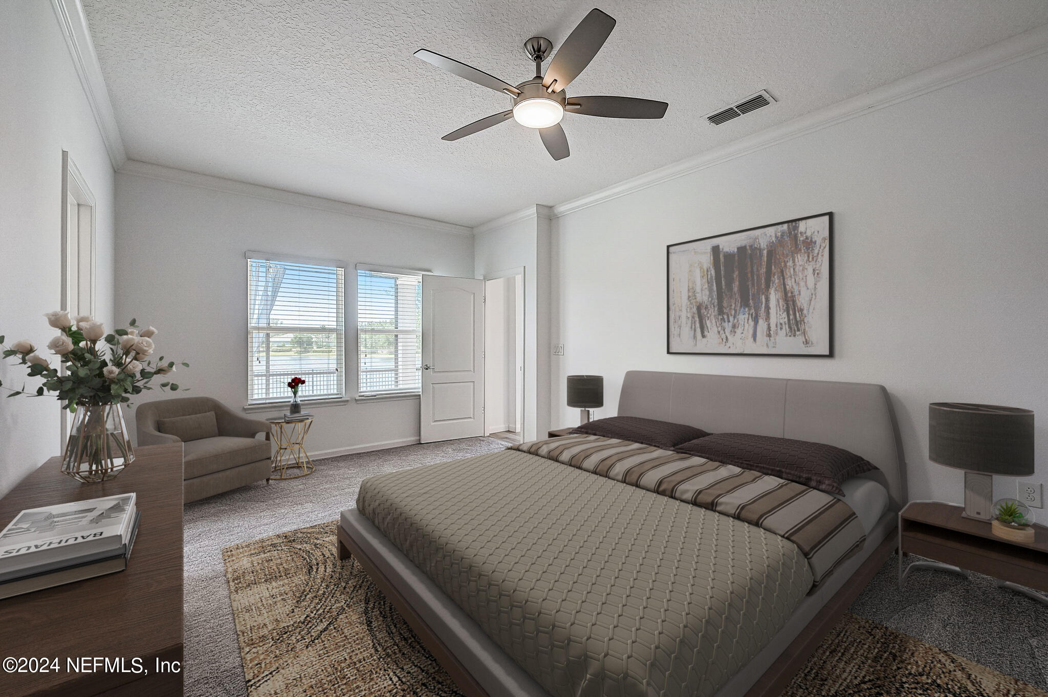 48 Martello Drive St. Augustine, FL 32092 - Photo 15 of 50 a spacious bedroom with a bed a couch and potted plant with the outer view