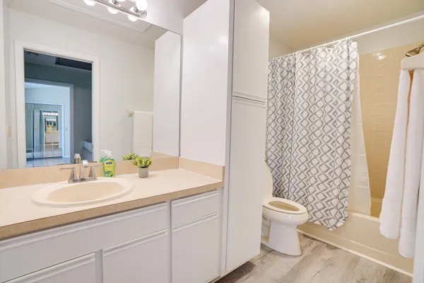 a bathroom with a sink a toilet and a mirror