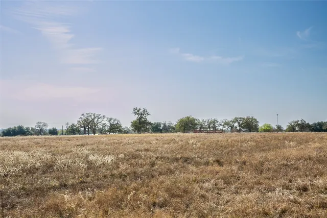 a view of field with trees in background