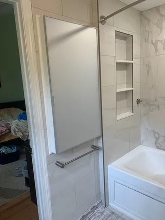 a bathroom with a bathtub