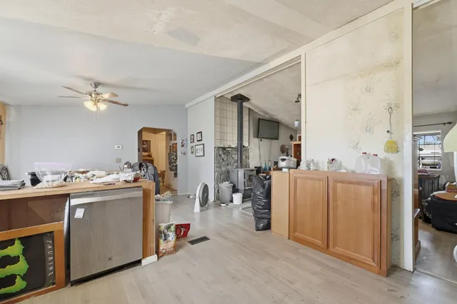 a view of kitchen and workspace