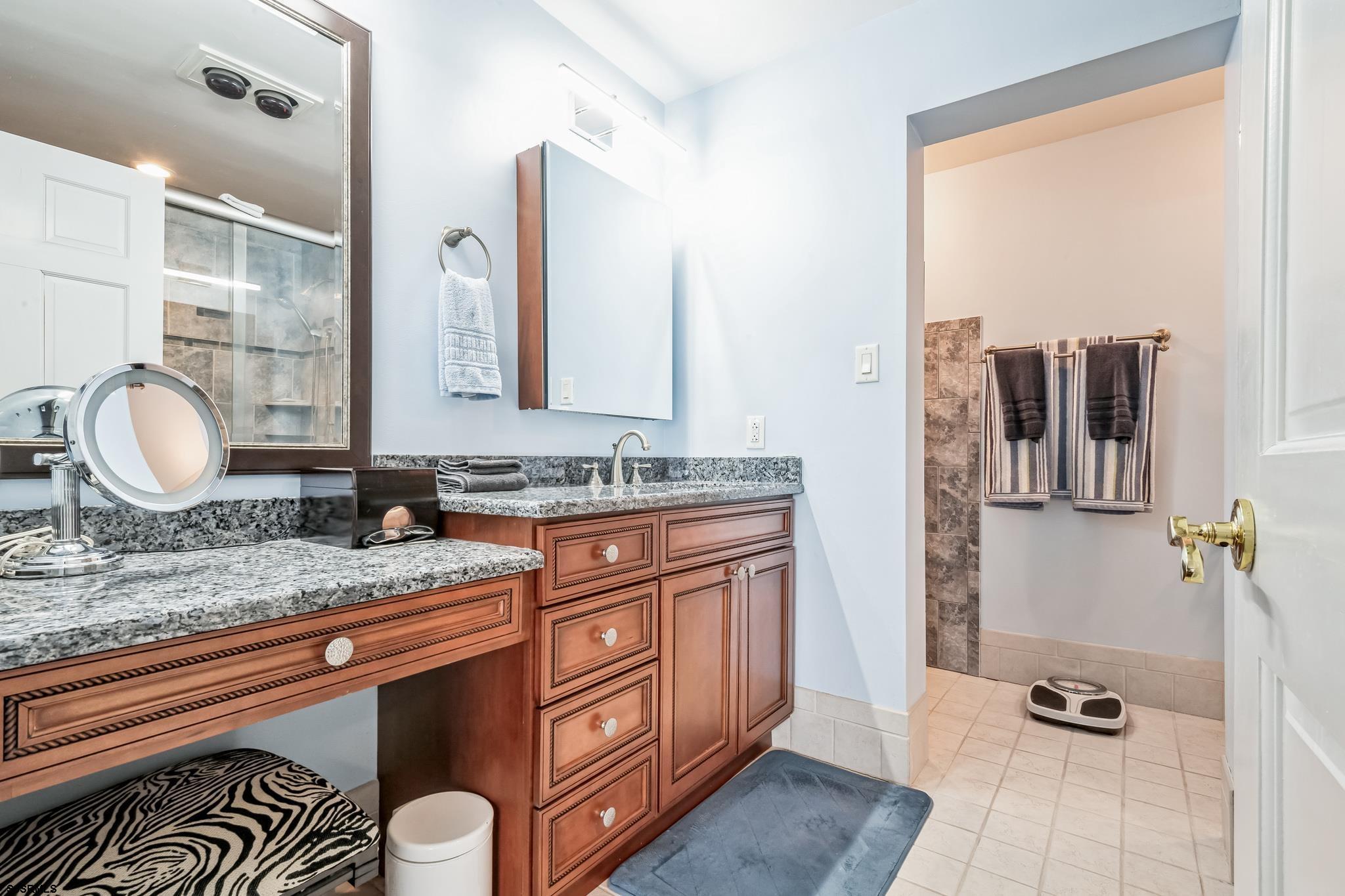 504 Harbour Cove, Unit 504 Somers Point, NJ 08244 - Photo 25 of 30 a bathroom with a granite countertop sink and a mirror