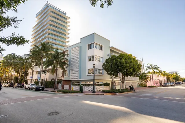 a view of a building with a street