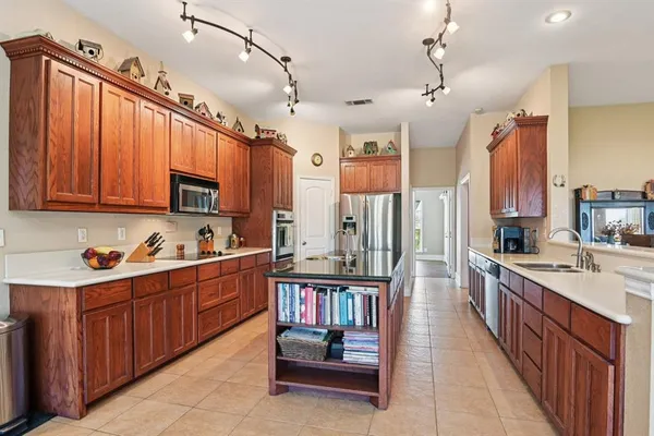 a kitchen with lots of counter top space