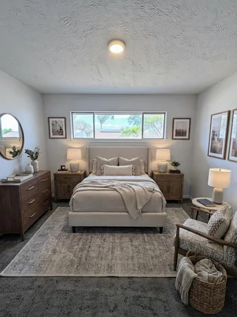 a bedroom with a bed and window