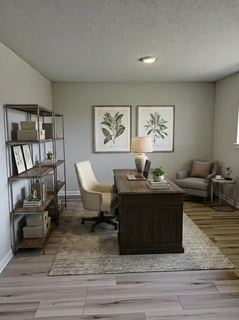 a living room with furniture and a rug