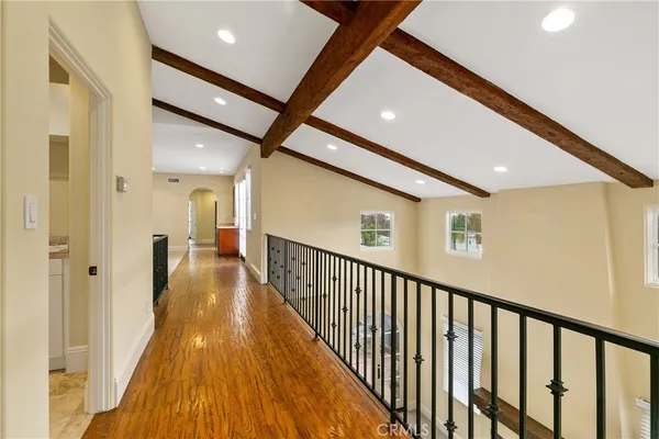 a view of a room with a large window