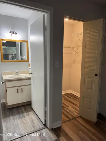 a bathroom with a sink a mirror and a shower