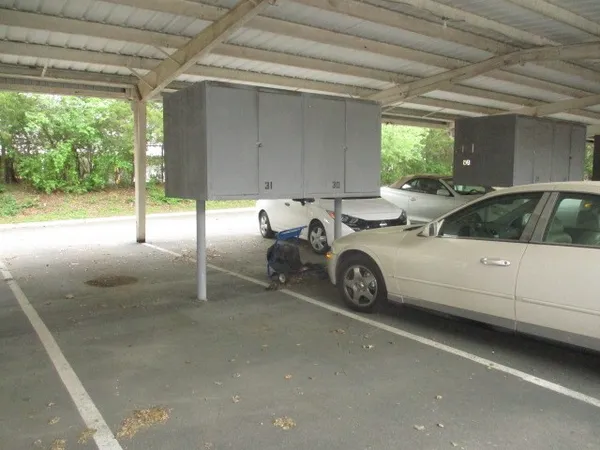 a view of a car in garage