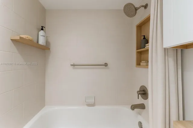 a bathroom with a bathtub