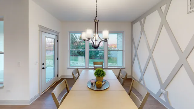 a dining room with window