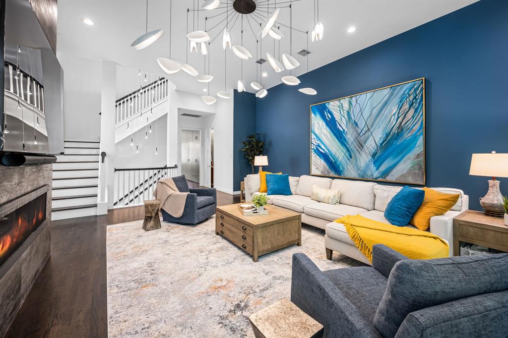 2214 Allen Street, Unit A Dallas, TX 75204 - Photo 3 of 36 a living room with furniture kitchen view and a chandelier