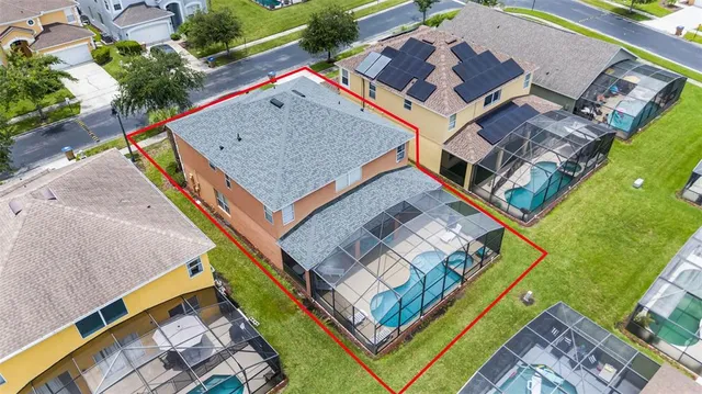 an aerial view of a house