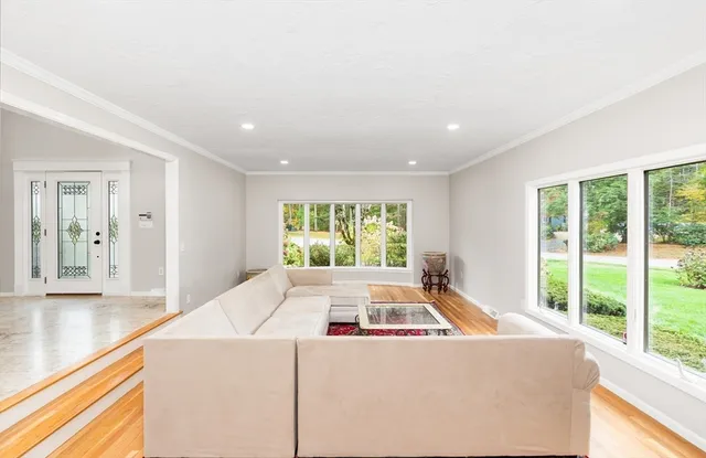 a living room with a large window