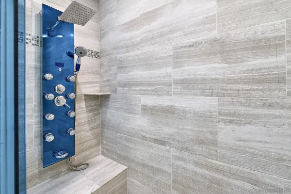 a bathroom with a shower
