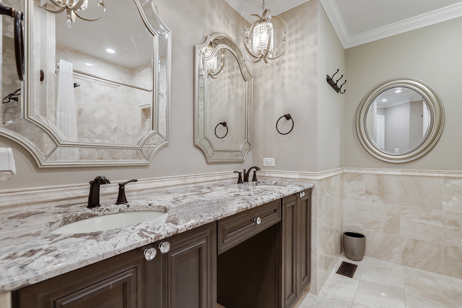 10508 Golf Road Orland Park, IL 60462 - Photo 23 of 50 a bathroom with a granite countertop double vanity sink and a mirror