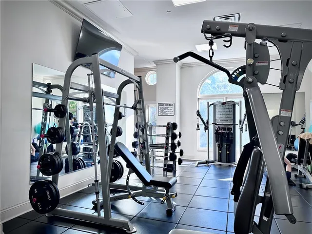 a view of a room with gym equipment