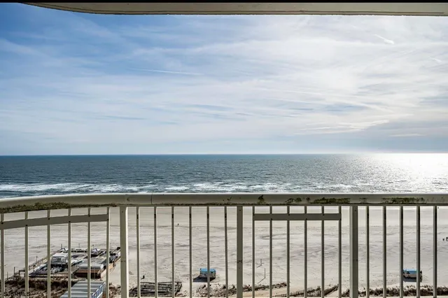 a balcony with a city view