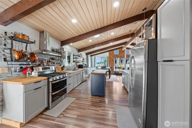 a kitchen with lots of counter top space