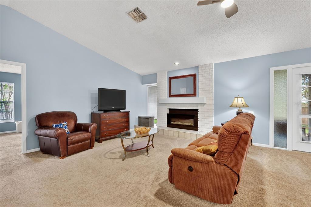 3602 Player Drive New Port Richey, FL 34655 - Photo 17 of 42 a living room with furniture a fireplace and a flat screen tv