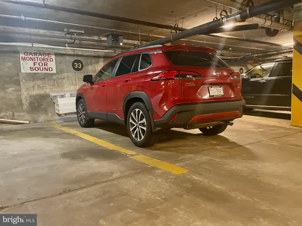 a car parked in a garage