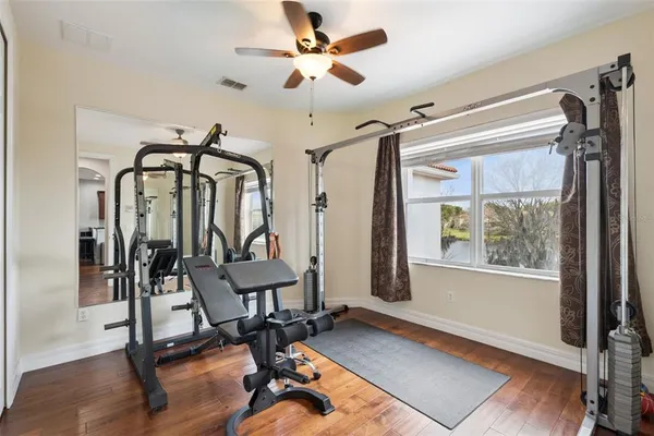 a view of a room with gym equipment