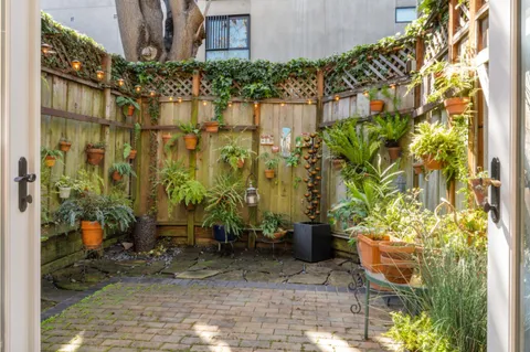 a view of a pathway along with potted plants